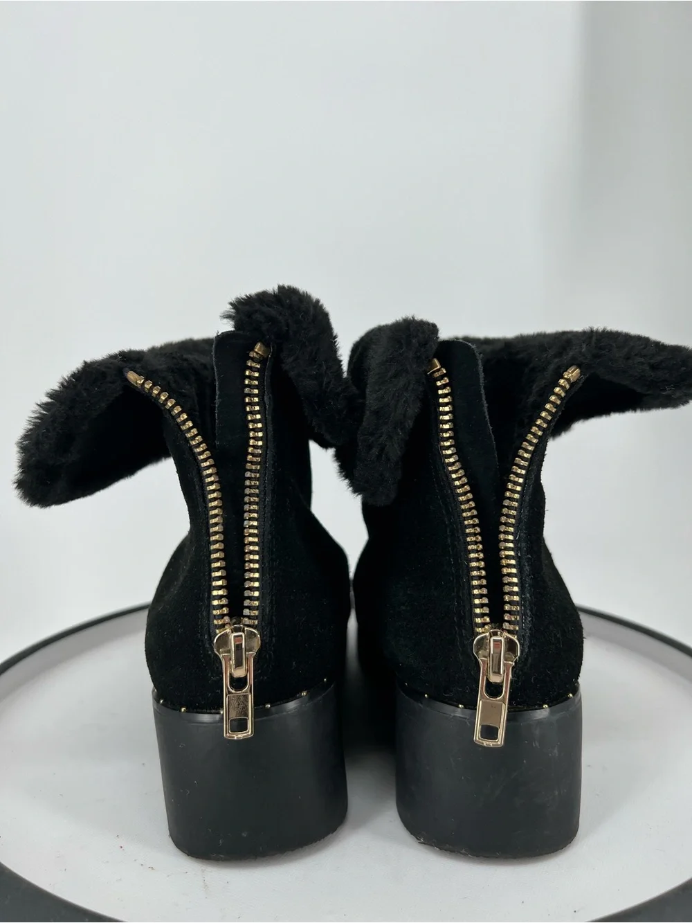 Steven Natural Comfort Bingo Black Suede Faux Fur Cuff Wedge‎ Booties